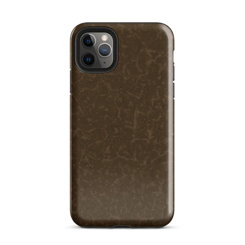 close-up cracked earth texture in deep warm brown with a fine network of lighter tan fissures across the entire surface on Glossy Cracked Earth Terrain Tough Case for iPhone - default view