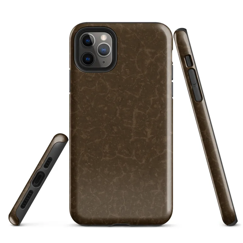 close-up cracked earth texture in deep warm brown with a fine network of lighter tan fissures across the entire surface on Glossy Cracked Earth Terrain Tough Case for iPhone - default view