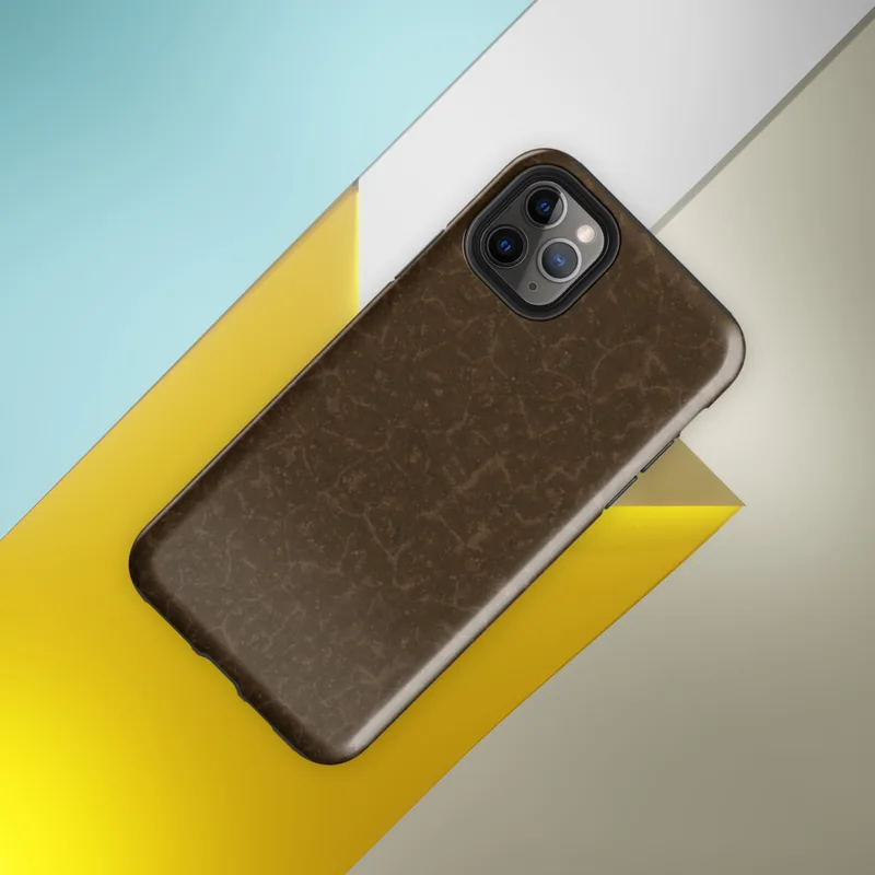 close-up cracked earth texture in deep warm brown with a fine network of lighter tan fissures across the entire surface on Glossy Cracked Earth Terrain Tough Case for iPhone - default view