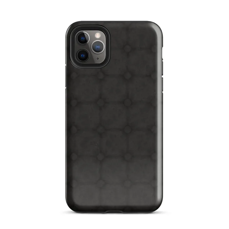 repeating dark charcoal stone tile pattern with octagonal borders and small diamond accents at each grid intersection on Glossy Dark Stone Lattice Tough Case for iPhone - default view
