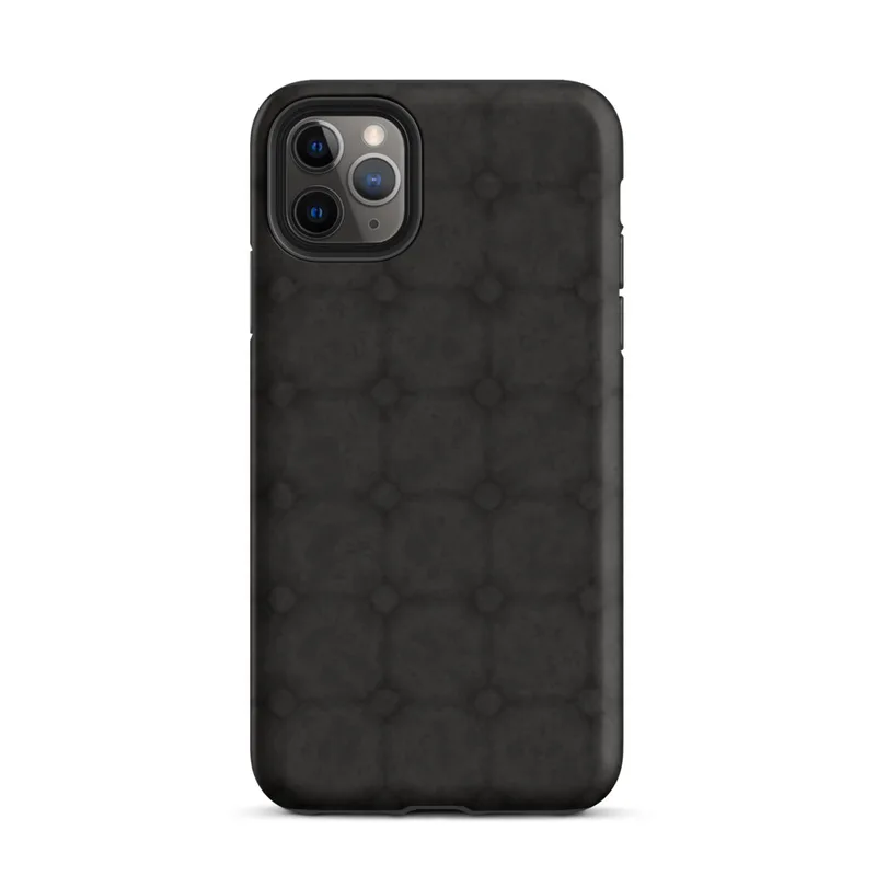 repeating dark charcoal stone tile pattern with octagonal borders and small diamond accents at each grid intersection on Matte Dark Stone Lattice Tough Case for iPhone - default view