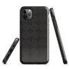 repeating dark charcoal stone tile pattern with octagonal borders and small diamond accents at each grid intersection on Glossy Dark Stone Lattice Tough Case for iPhone - default view