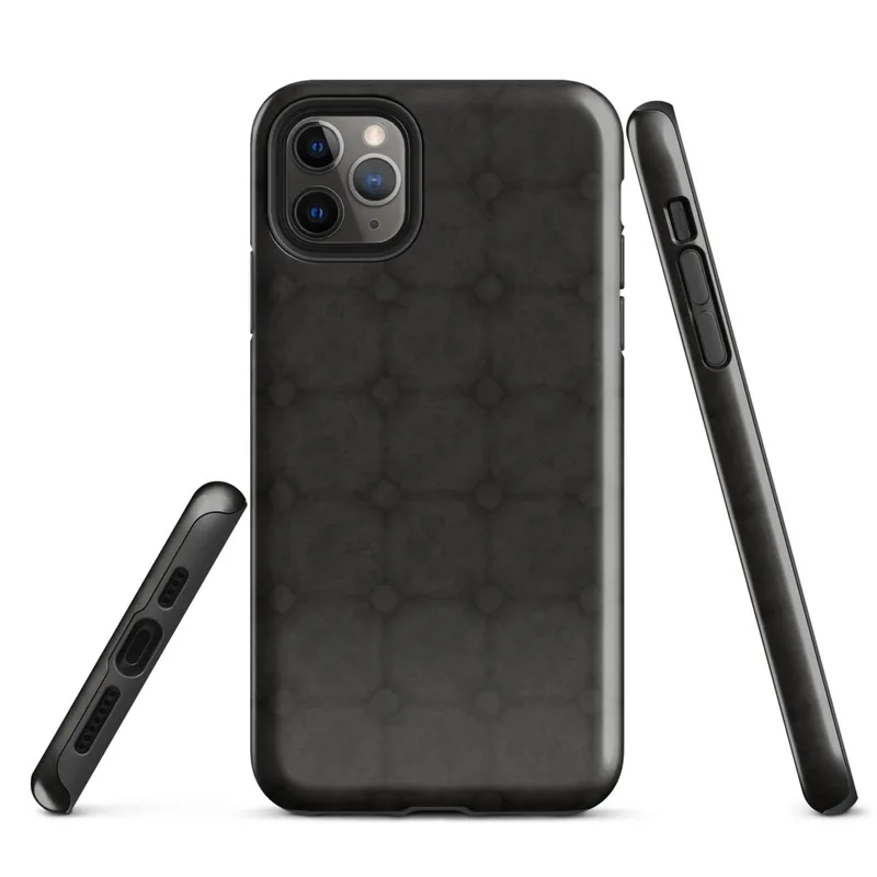 repeating dark charcoal stone tile pattern with octagonal borders and small diamond accents at each grid intersection on Glossy Dark Stone Lattice Tough Case for iPhone - default view