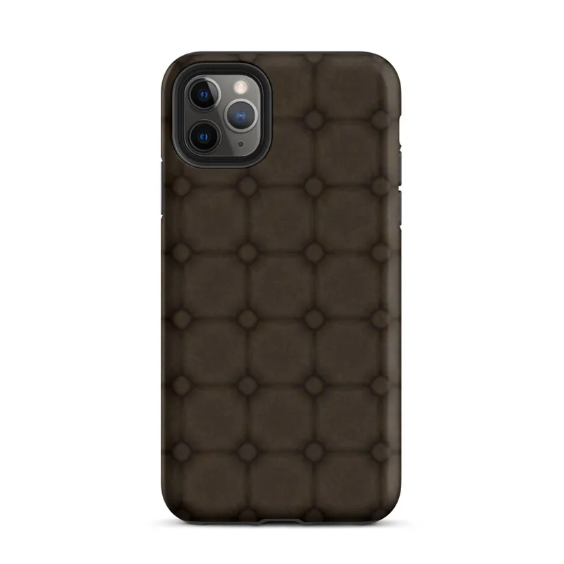 dark brown octagonal tile pattern with small diamond accents at intersections, resembling aged cobblestone in a top-down perspective on Matte Dark Cobblestone Armor Tough Case for iPhone - default view