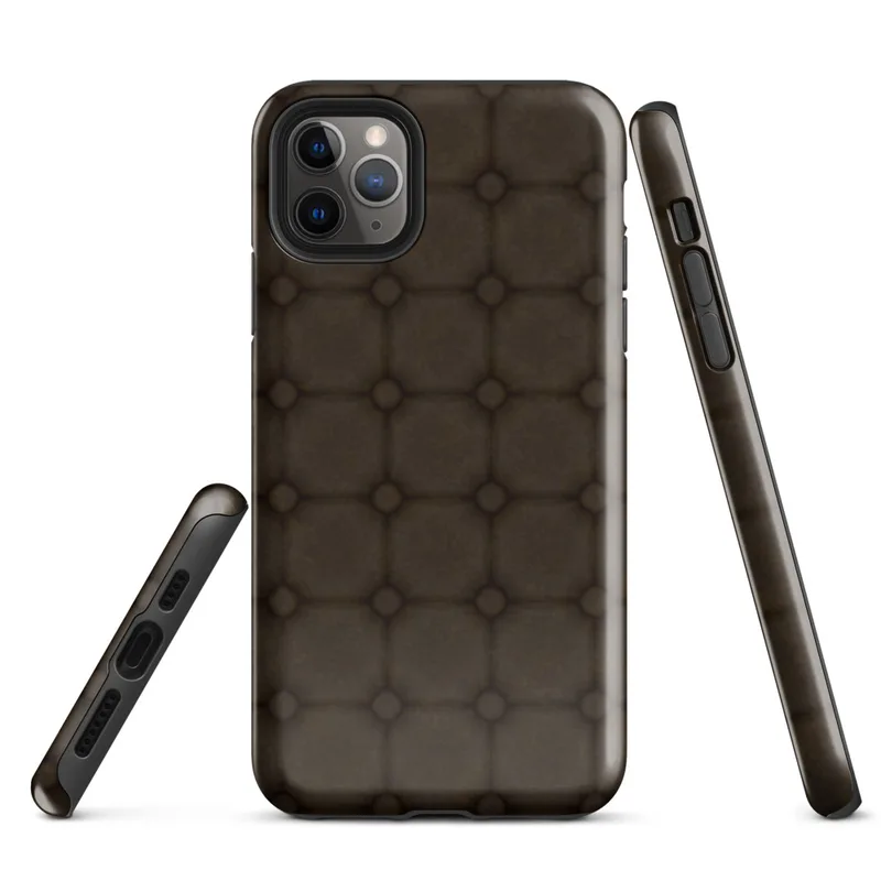 dark brown octagonal tile pattern with small diamond accents at intersections, resembling aged cobblestone in a top-down perspective on Glossy Dark Cobblestone Armor Tough Case for iPhone - default view