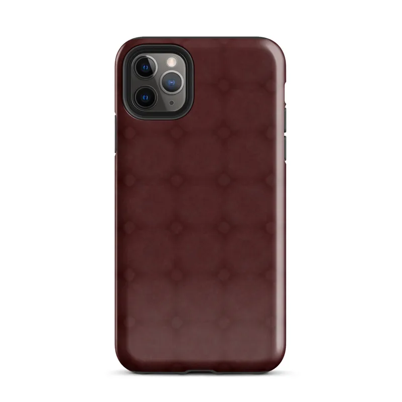 tone-on-tone deep crimson repeating lattice of interlocking circles and diamond accents with a soft textured burgundy background on Glossy Crimson Lattice Elegance Tough Case for iPhone - default view