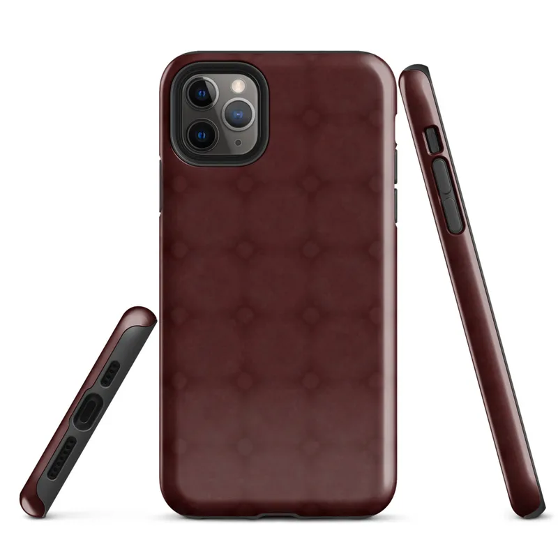 tone-on-tone deep crimson repeating lattice of interlocking circles and diamond accents with a soft textured burgundy background on Glossy Crimson Lattice Elegance Tough Case for iPhone - default view