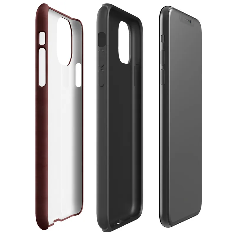 tone-on-tone deep crimson repeating lattice of interlocking circles and diamond accents with a soft textured burgundy background on Glossy Crimson Lattice Elegance Tough Case for iPhone - default view
