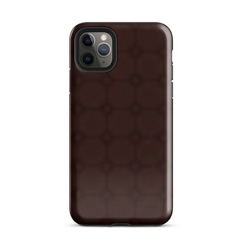 deep oxblood crimson repeating lattice of rounded squares with dot intersections on a near-black background on Glossy Dark Crimson Lattice Shield Tough Case for iPhone - default view