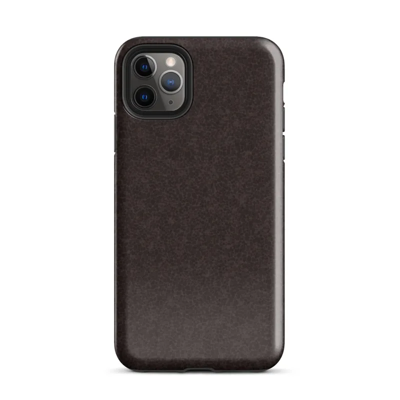 close-up crackled dark espresso brown leather grain texture with subtle natural variation and organic surface detail on Glossy Dark Leather Grain Tough Case for iPhone - default view