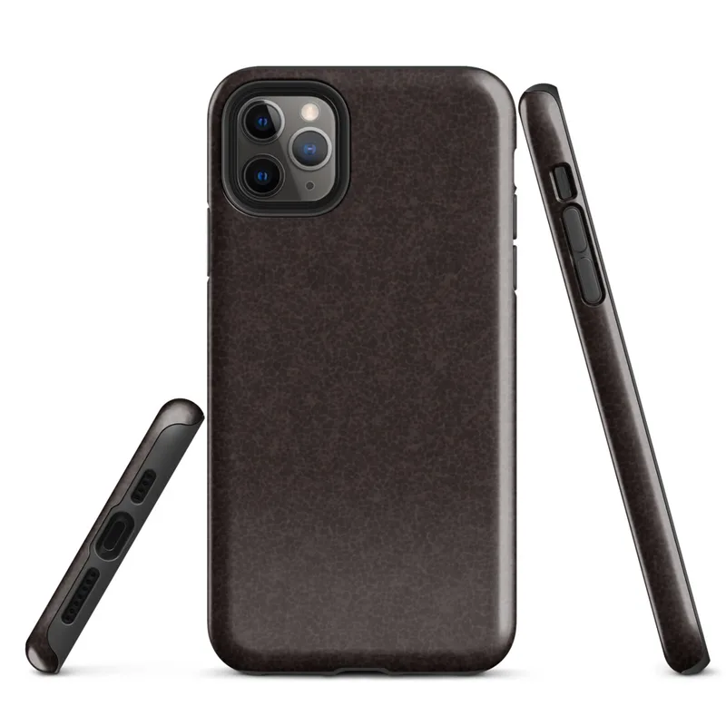 close-up crackled dark espresso brown leather grain texture with subtle natural variation and organic surface detail on Glossy Dark Leather Grain Tough Case for iPhone - default view