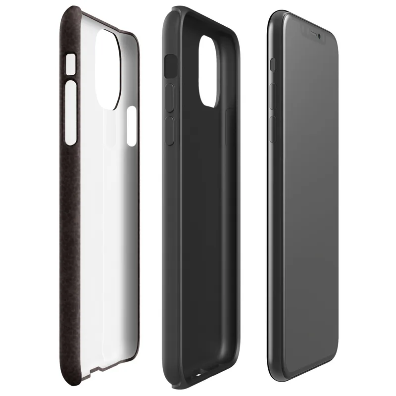 close-up crackled dark espresso brown leather grain texture with subtle natural variation and organic surface detail on Glossy Dark Leather Grain Tough Case for iPhone - default view