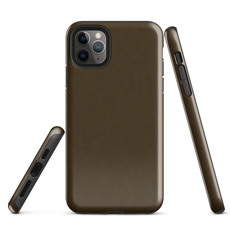 solid deep chocolate brown with subtle matte texture across the entire surface on Glossy Deep Earth Brown Solid Tough Case for iPhone - default view