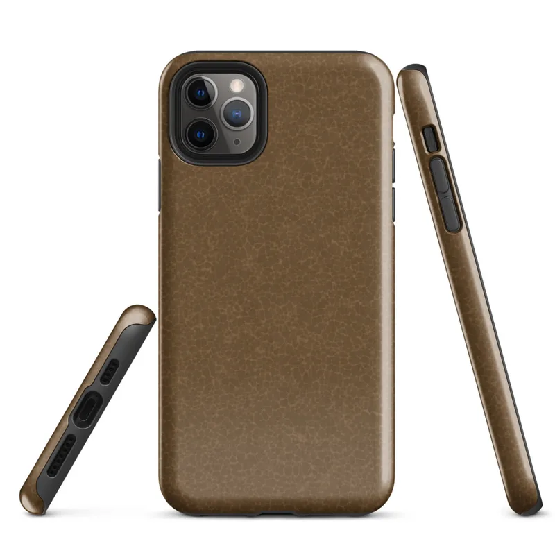 close-up crackled leather surface in warm caramel and amber tones with a fine organic veined pattern on Glossy Aged Leather Texture Tough Case for iPhone - default view