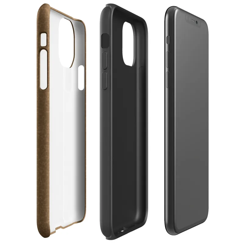 close-up crackled leather surface in warm caramel and amber tones with a fine organic veined pattern on Glossy Aged Leather Texture Tough Case for iPhone - default view