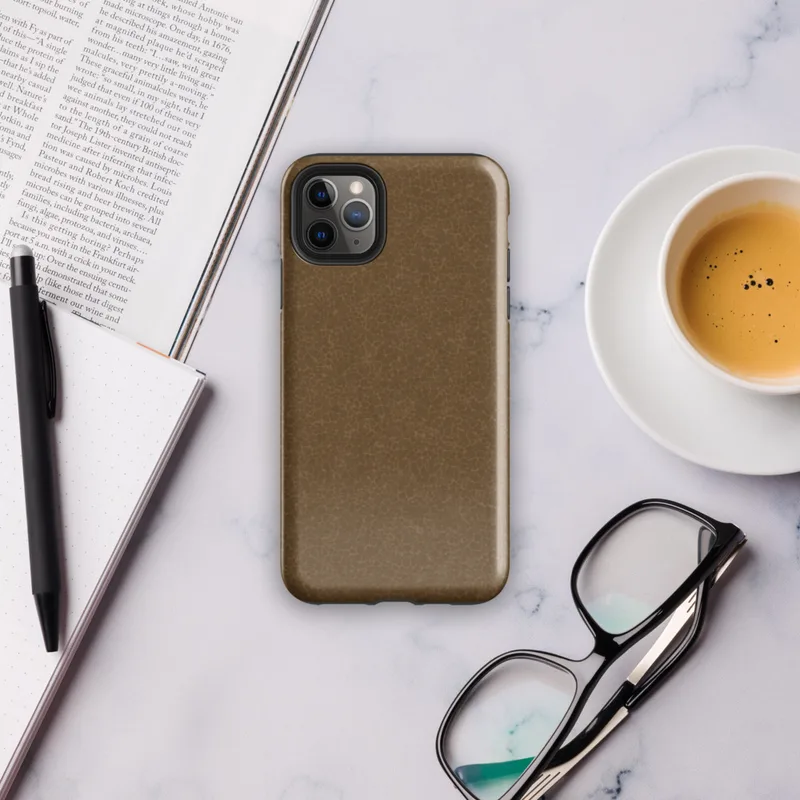 close-up crackled leather surface in warm caramel and amber tones with a fine organic veined pattern on Glossy Aged Leather Texture Tough Case for iPhone - default view