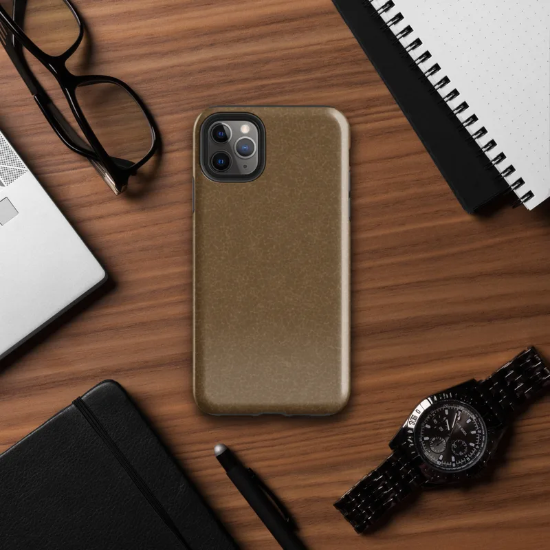 close-up crackled leather surface in warm caramel and amber tones with a fine organic veined pattern on Glossy Aged Leather Texture Tough Case for iPhone - default view