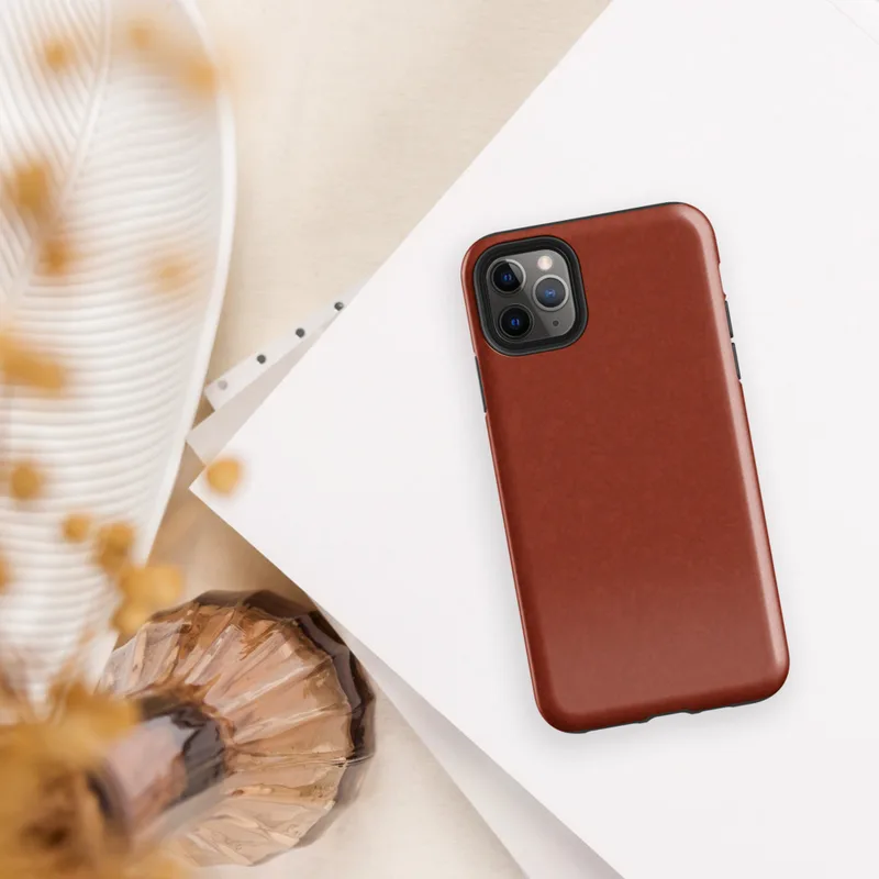 deep crimson-red surface with a subtle crackled mosaic texture, uniform tone-on-tone pattern on a rich scarlet background on Glossy Crimson Ember Tough Case for iPhone - default view