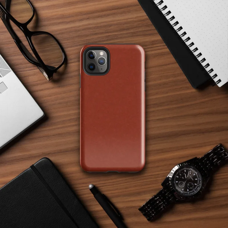 deep crimson-red surface with a subtle crackled mosaic texture, uniform tone-on-tone pattern on a rich scarlet background on Glossy Crimson Ember Tough Case for iPhone - default view