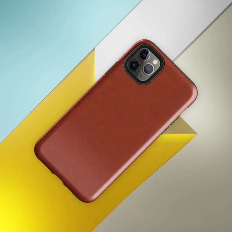 deep crimson-red surface with a subtle crackled mosaic texture, uniform tone-on-tone pattern on a rich scarlet background on Glossy Crimson Ember Tough Case for iPhone - default view