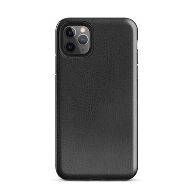 close-up black leather surface with natural grain, subtle creases, and organic texture variations across a deep charcoal tone on Glossy Midnight Black Leather Tough Case for iPhone - default view