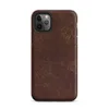 distressed dark mahogany leather texture with amber and tan crackle veining in an aged vintage patina style on Matte Worn Leather Heritage Tough Case for iPhone - default view