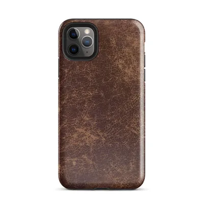 distressed burgundy and tan leather surface with crackled, aged patina and irregular worn markings on Glossy Worn Leather Vintage Tough Case for iPhone - default view