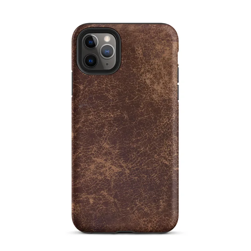 distressed burgundy and tan leather surface with crackled, aged patina and irregular worn markings on Matte Worn Leather Vintage Tough Case for iPhone - default view