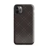 deep espresso brown quilted leather diamond grid pattern with fine dashed stitch lines at a 45-degree angle on Glossy Dark Diamond Quilted Leather Tough Case for iPhone - default view
