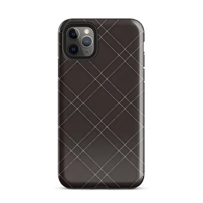 deep espresso brown quilted leather diamond grid pattern with fine dashed stitch lines at a 45-degree angle on Glossy Dark Diamond Quilted Leather Tough Case for iPhone - default view