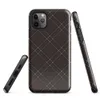 deep espresso brown quilted leather diamond grid pattern with fine dashed stitch lines at a 45-degree angle on Glossy Dark Diamond Quilted Leather Tough Case for iPhone - default view