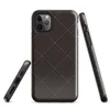 diagonal quilted diamond grid with dashed stitch lines and cross points on deep espresso dark brown background on Glossy Dark Diamond Quilted Tough Case for iPhone - default view