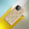 diagonal plaid grid of double dark brown lines forming diamond shapes on a warm beige and tan textured background on Glossy Classic Diagonal Plaid Tough Case for iPhone - default view