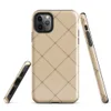 diagonal diamond grid pattern in warm sandy beige with thin dark grout lines and small cross accents at each tile intersection, subtle stone texture throughout on Glossy Stone Tile Diamond Grid Tough Case for iPhone - default view