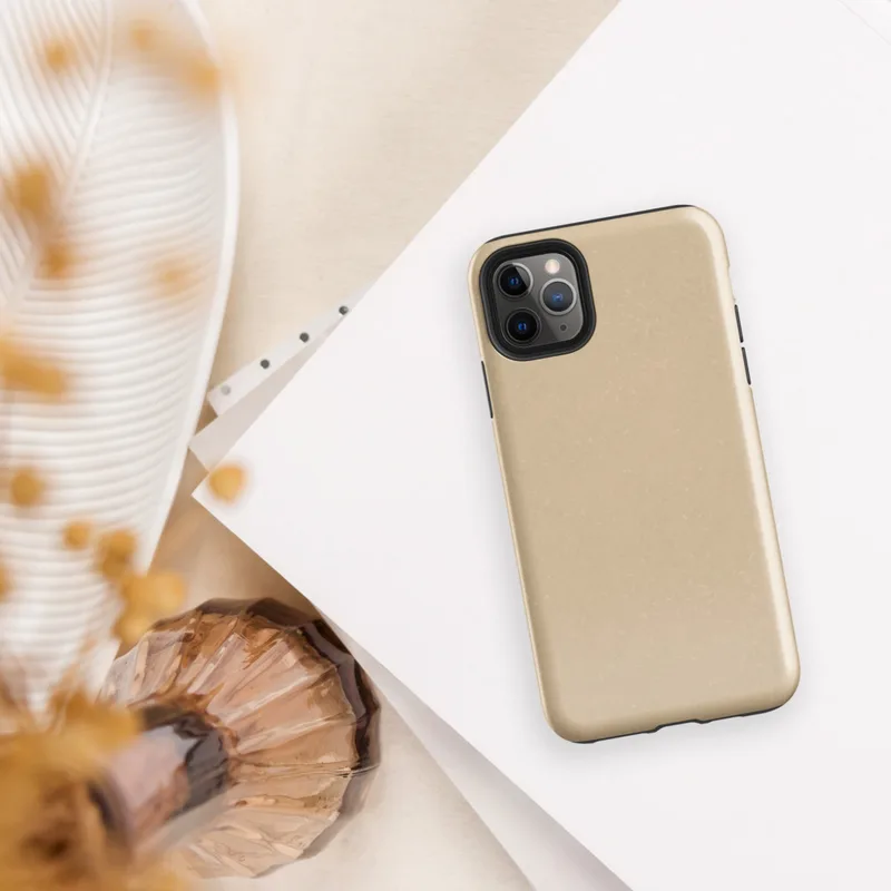 soft sandy beige surface with subtle organic grain texture and gentle warm tone variation on a smooth matte background on Glossy Sandy Dune Texture Tough Case for iPhone - default view