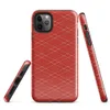 repeating cream-white diamond lattice grid over a deep crimson red textured background in a quilted isometric style on Glossy Scarlet Diamond Grid Tough Case for iPhone - default view