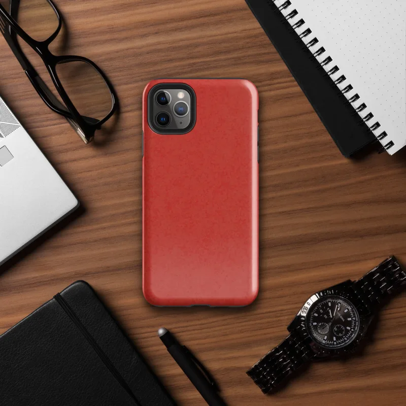 deep crimson red surface with subtle mottled texture variation across a solid warm red background on Glossy Crimson Fire Tough Case for iPhone - default view