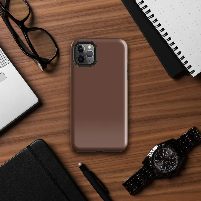 solid deep cognac brown with a warm, matte finish and no additional markings or patterns on Glossy Rich Cognac Solid Tough Case for iPhone - default view