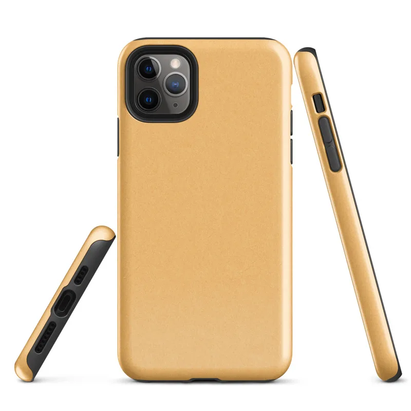 flat solid warm golden apricot color with a smooth matte paper-like texture and subtle natural fiber grain on Glossy Golden Hour Minimal Tough Case for iPhone - default view