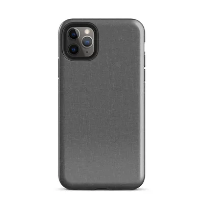 close-up woven linen fabric texture in deep charcoal and slate grey tones with subtle thread variation on Glossy Slate Linen Texture Tough Case for iPhone - default view