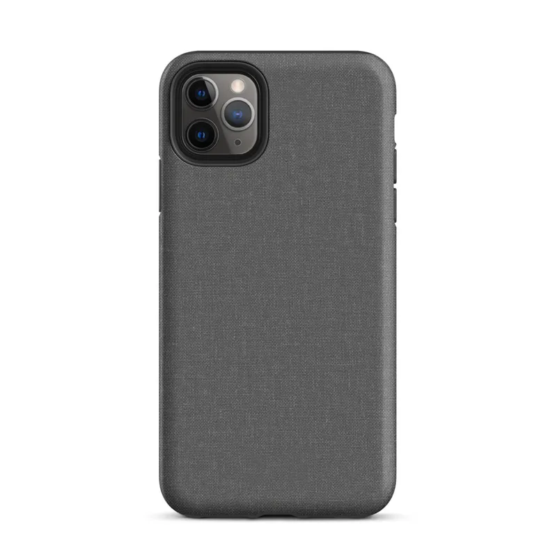 close-up woven linen fabric texture in deep charcoal and slate grey tones with subtle thread variation on Matte Slate Linen Texture Tough Case for iPhone - default view