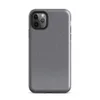 close-up woven chambray fabric texture in muted steel grey with subtle warm undertones and soft tonal variation on Glossy Steel Grey Chambray Texture Tough Case for iPhone - default view