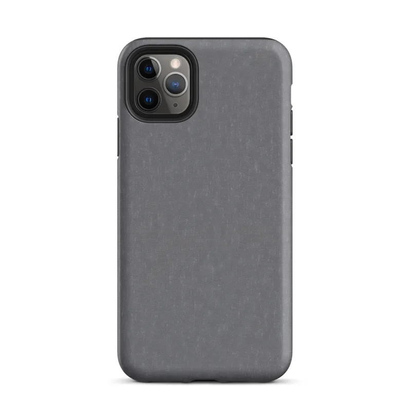 close-up woven chambray fabric texture in muted steel grey with subtle warm undertones and soft tonal variation on Matte Steel Grey Chambray Texture Tough Case for iPhone - default view