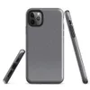 close-up woven chambray fabric texture in muted steel grey with subtle warm undertones and soft tonal variation on Glossy Steel Grey Chambray Texture Tough Case for iPhone - default view