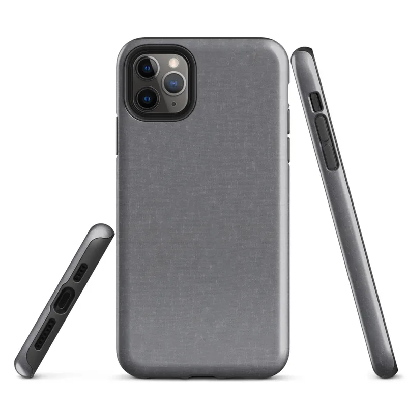 close-up woven chambray fabric texture in muted steel grey with subtle warm undertones and soft tonal variation on Glossy Steel Grey Chambray Texture Tough Case for iPhone - default view