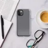 close-up woven chambray fabric texture in muted steel grey with subtle warm undertones and soft tonal variation on Glossy Steel Grey Chambray Texture Tough Case for iPhone - default view