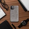 Glossy Raw Industrial Fiber Texture Tough Case for iPhone — close-up of matted gray and taupe recycled felt fibers