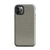 close-up woven textile pattern in warm grey and cream tones resembling fine suiting or linen fabric on Glossy Woven Texture Slate Tough Case for iPhone - default view
