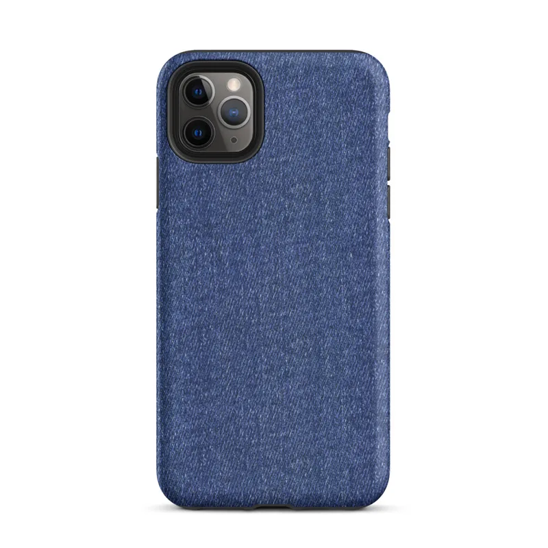 close-up realistic blue denim fabric texture with visible diagonal twill weave and subtle thread variation on Matte Classic Blue Denim Texture Tough Case for iPhone - default view