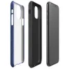 close-up realistic blue denim fabric texture with visible diagonal twill weave and subtle thread variation on Glossy Classic Blue Denim Texture Tough Case for iPhone - default view